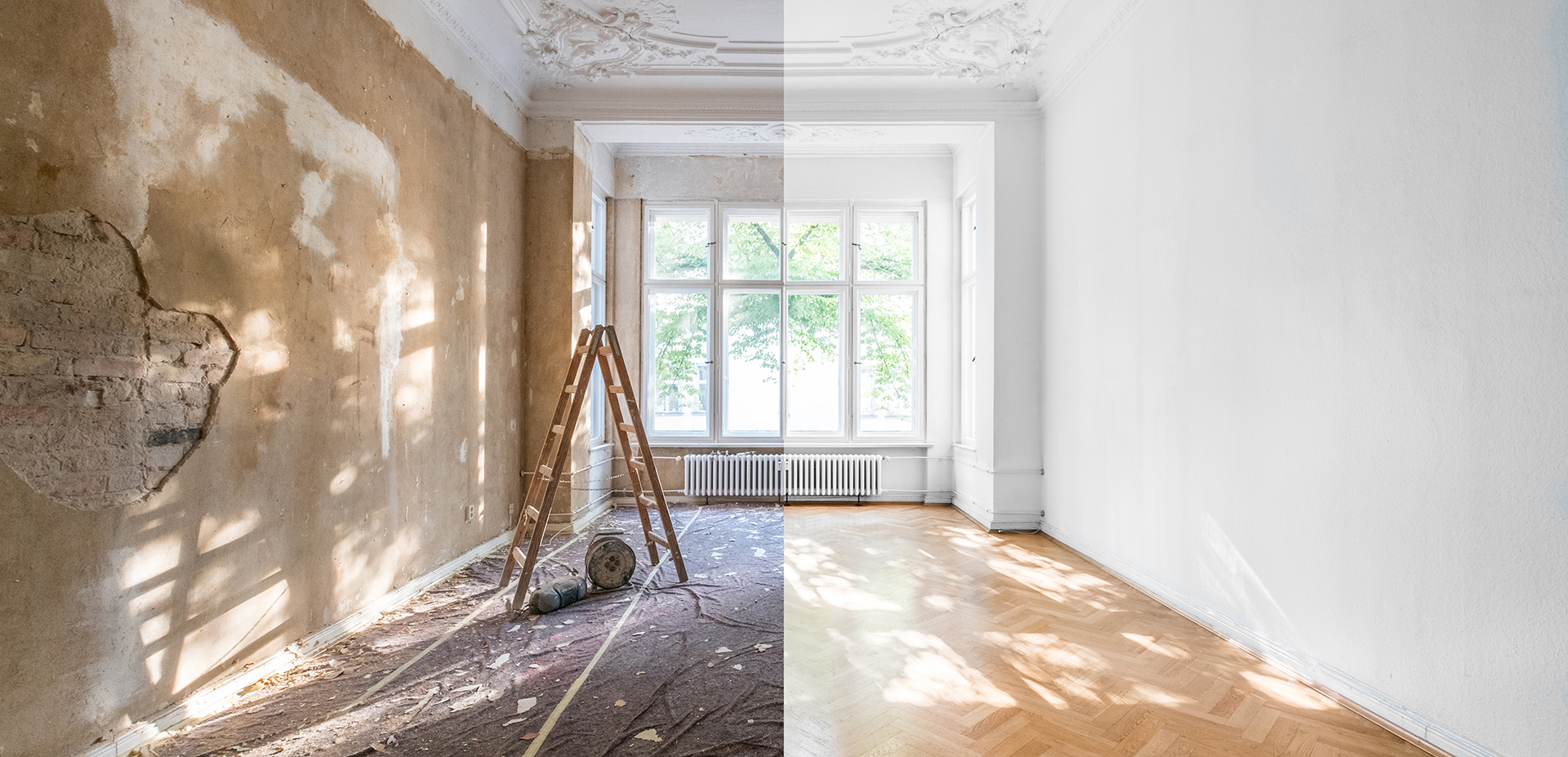 Vorher-Nachher-Bild einer Altbauwohnung – Sanierungen Braunschweig